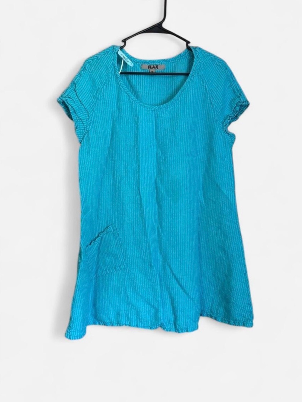 Flax Turquoise Short-Sleeve Tunic with Side Pocket